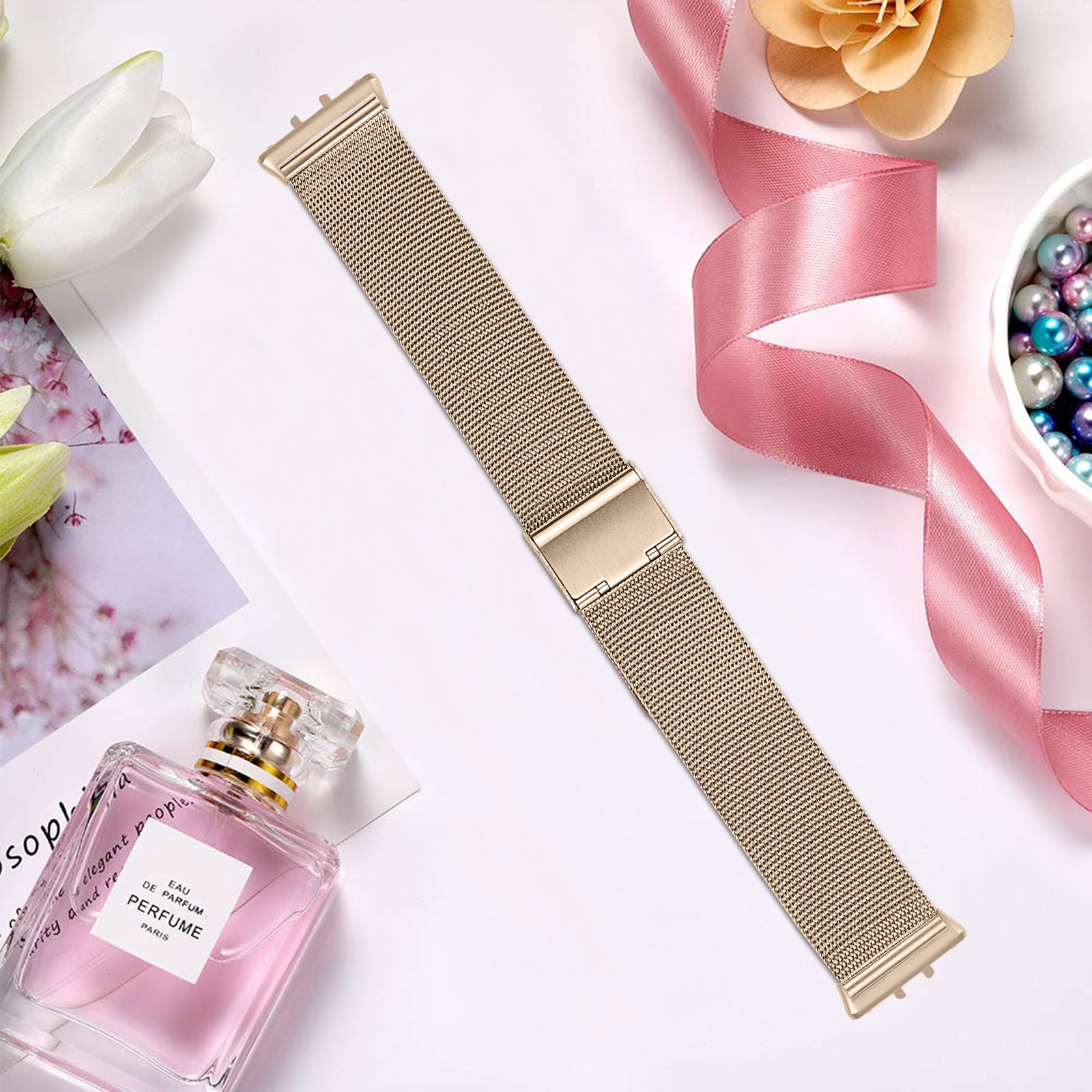 For Samsung Galaxy Fit3 SM-R390 Breathable Milanese Watch Band Stainless Steel Strap - Vintage Gold For Samsung Galaxy Fit3 SM-R390 Breathable Milanese Watch Band Stainless Steel Strap - Vintage Gold